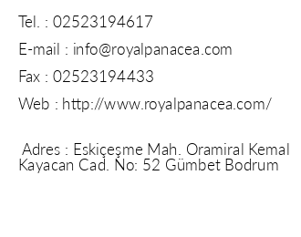 Royal Panacea Hotel iletiim bilgileri